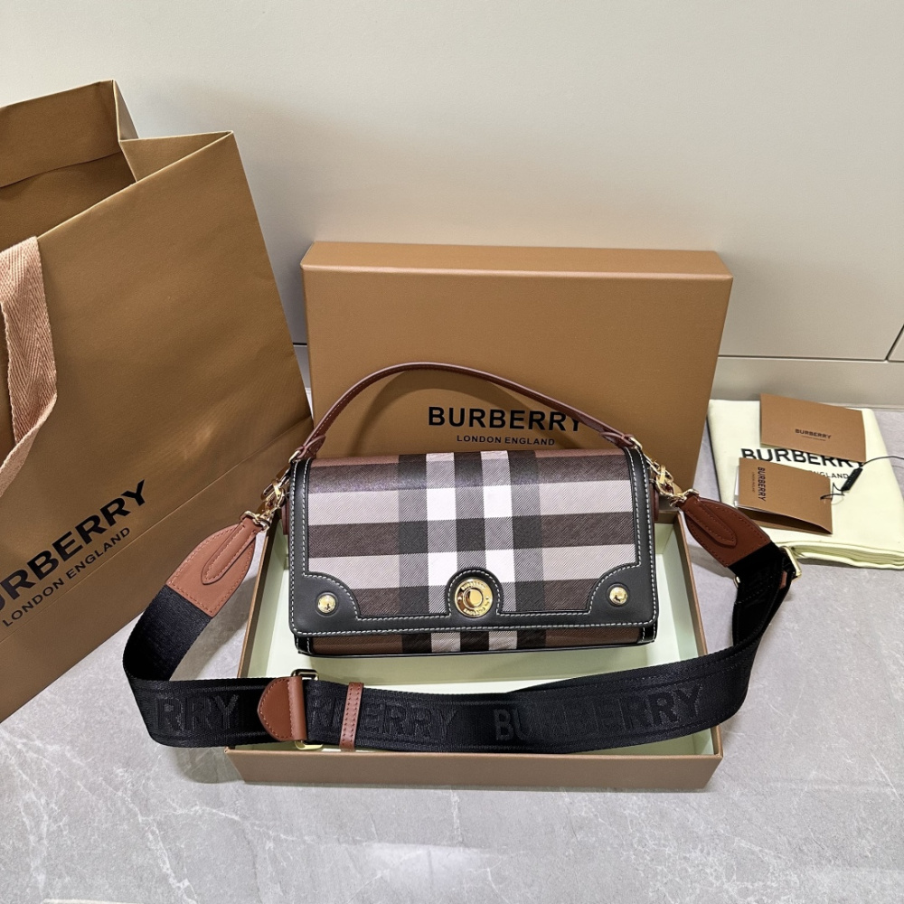 Burberry Note Style Small Check Top‑Handle Bag, Vintage Plaid Canvas Leather Shoulder Crossbody Bag for Women