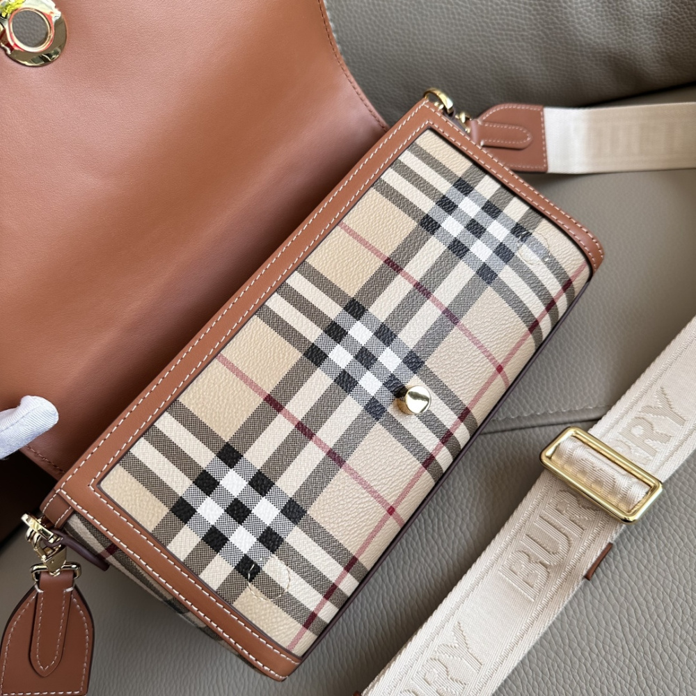 Burberry Note Style Small Check Top‑Handle Bag, Vintage Plaid Canvas Leather Shoulder Crossbody Bag for Women