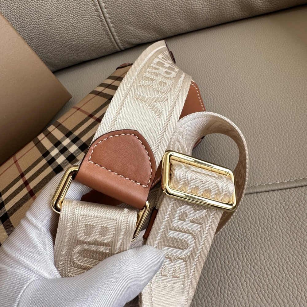 Burberry Note Style Small Check Top‑Handle Bag, Vintage Plaid Canvas Leather Shoulder Crossbody Bag for Women