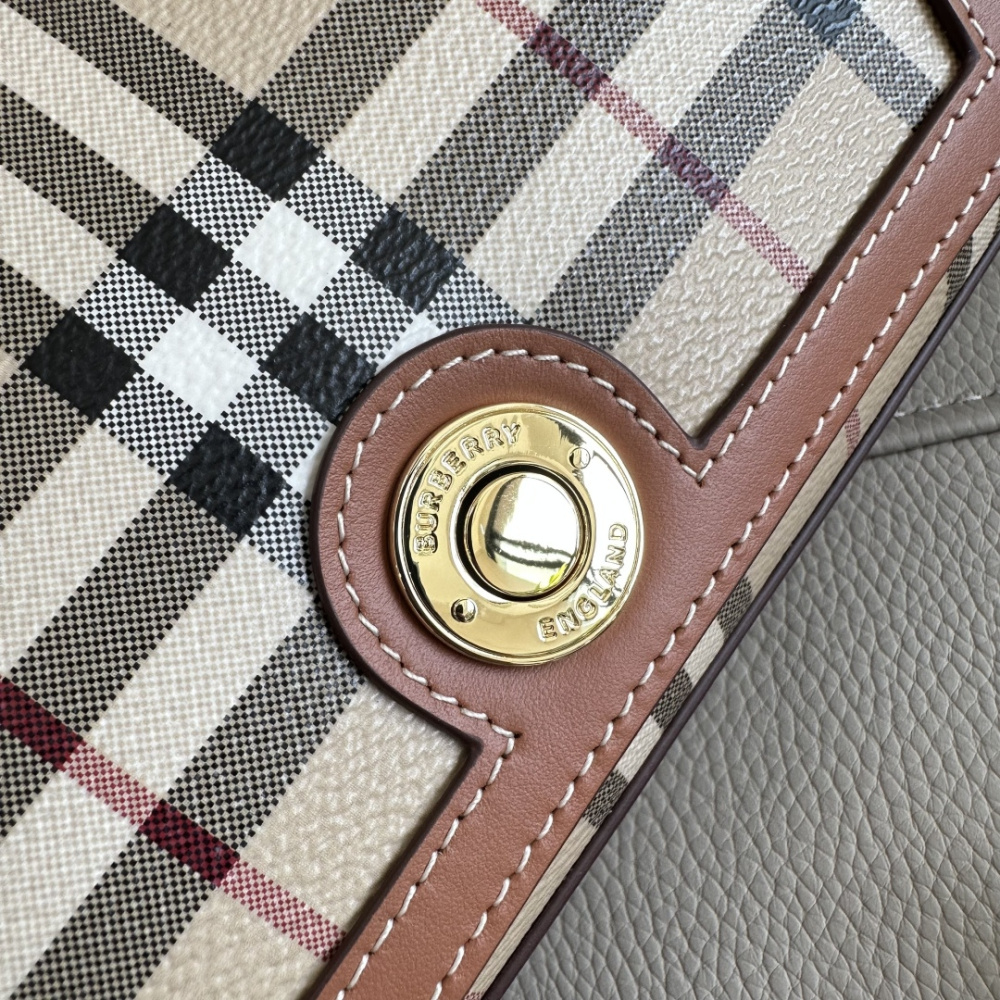 Burberry Note Style Small Check Top‑Handle Bag, Vintage Plaid Canvas Leather Shoulder Crossbody Bag for Women