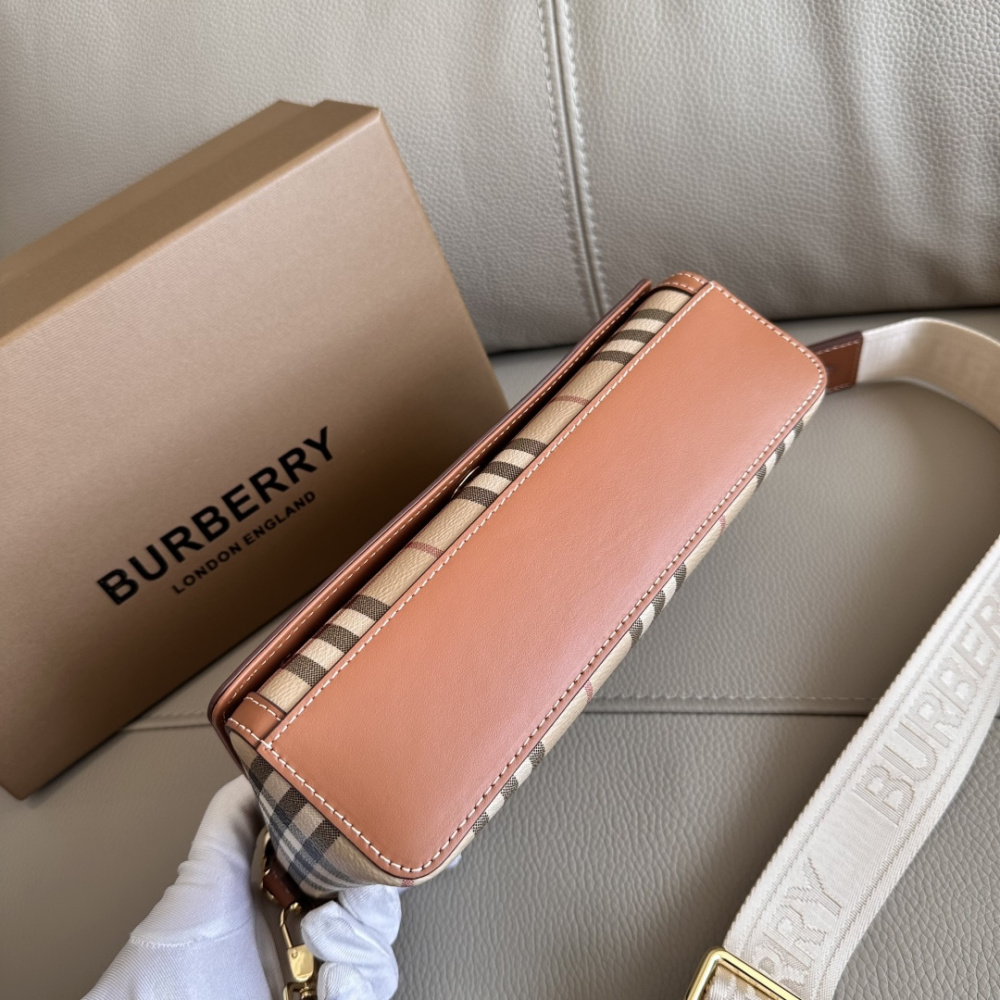 Burberry Note Style Small Check Top‑Handle Bag, Vintage Plaid Canvas Leather Shoulder Crossbody Bag for Women
