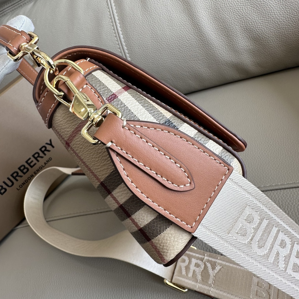 Burberry Note Style Small Check Top‑Handle Bag, Vintage Plaid Canvas Leather Shoulder Crossbody Bag for Women