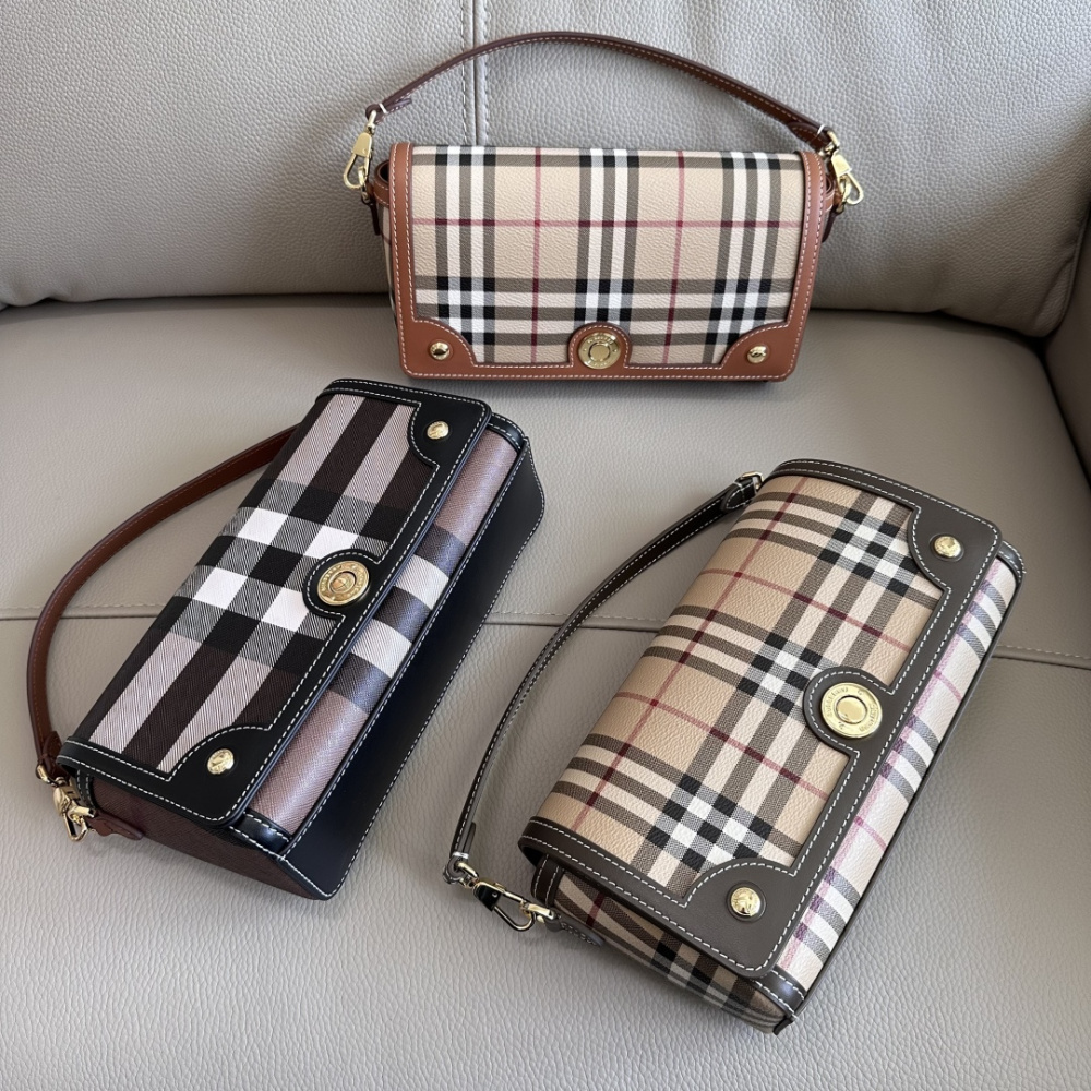 Burberry Note Style Small Check Top‑Handle Bag, Vintage Plaid Canvas Leather Shoulder Crossbody Bag for Women