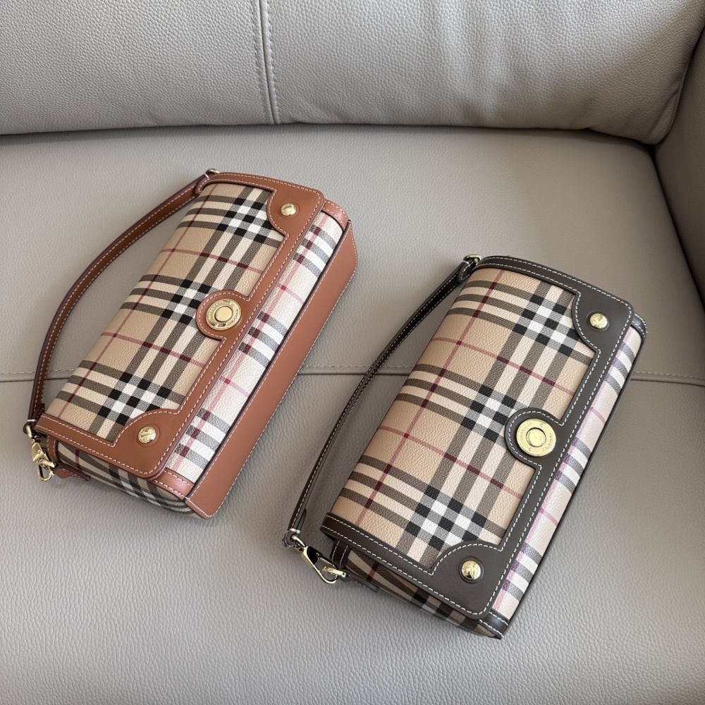 Burberry Note Style Small Check Top‑Handle Bag, Vintage Plaid Canvas Leather Shoulder Crossbody Bag for Women