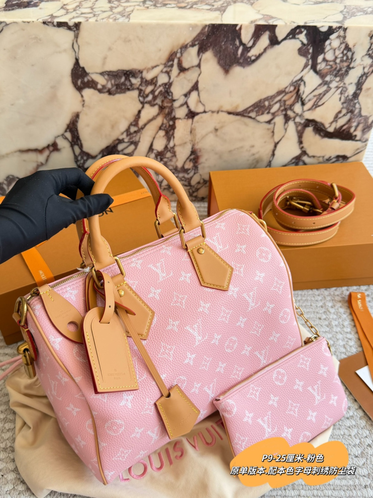 Louis Vuitton Speedy P9 Bandoulière 25 Monogram Canvas Shoulder Bag Pink Gold Hardware M24423 