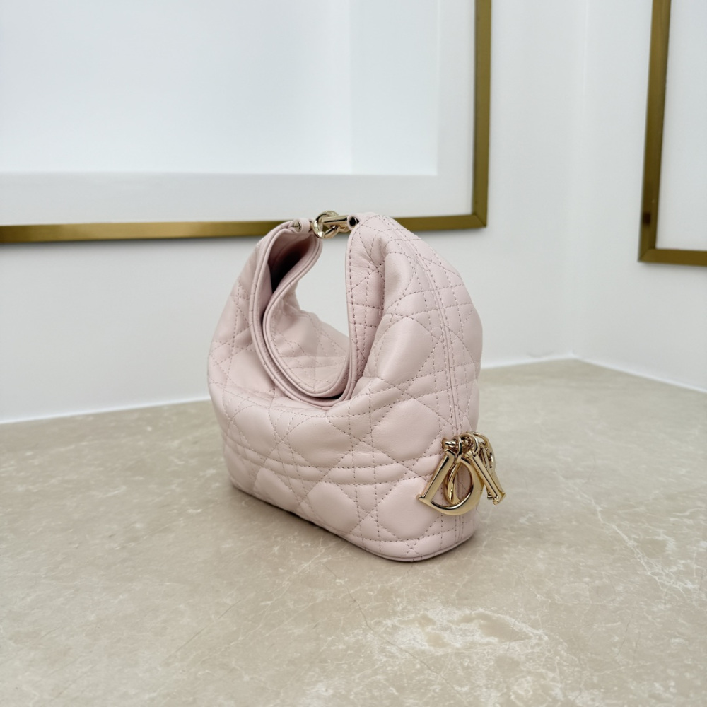 Dior Mini Toujours Hobo Bag, Cannage Quilted Lambskin Women Handbag with Detachable Chain Strap