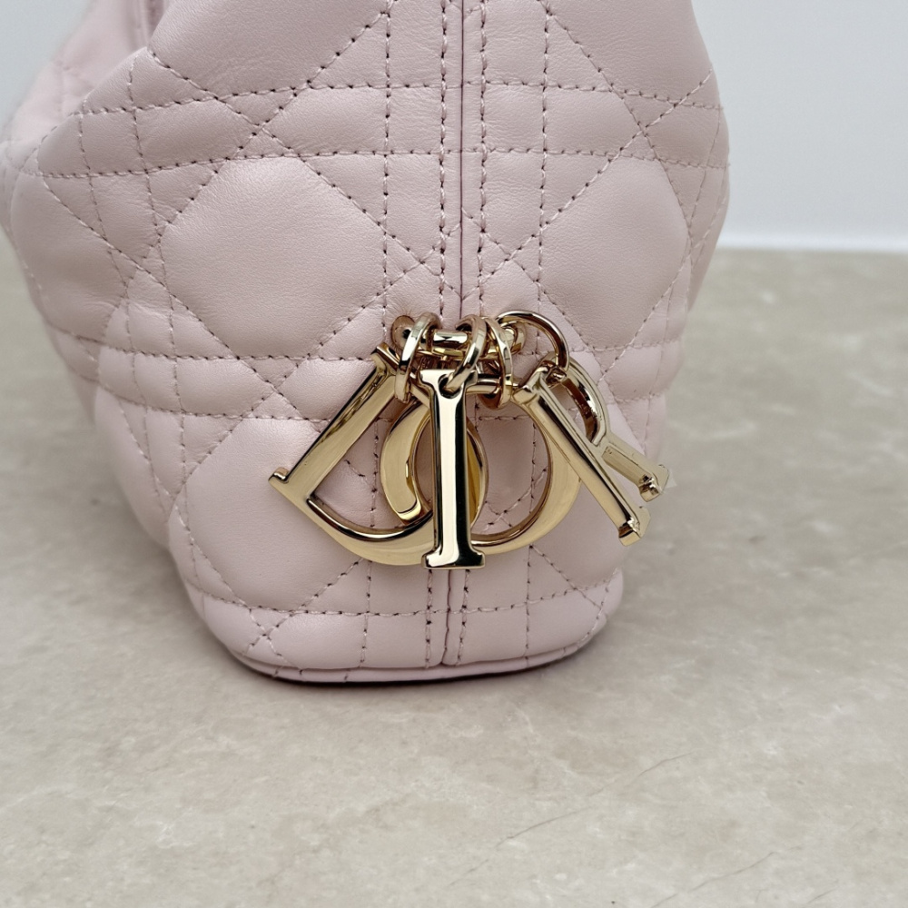 Dior Mini Toujours Hobo Bag, Cannage Quilted Lambskin Women Handbag with Detachable Chain Strap