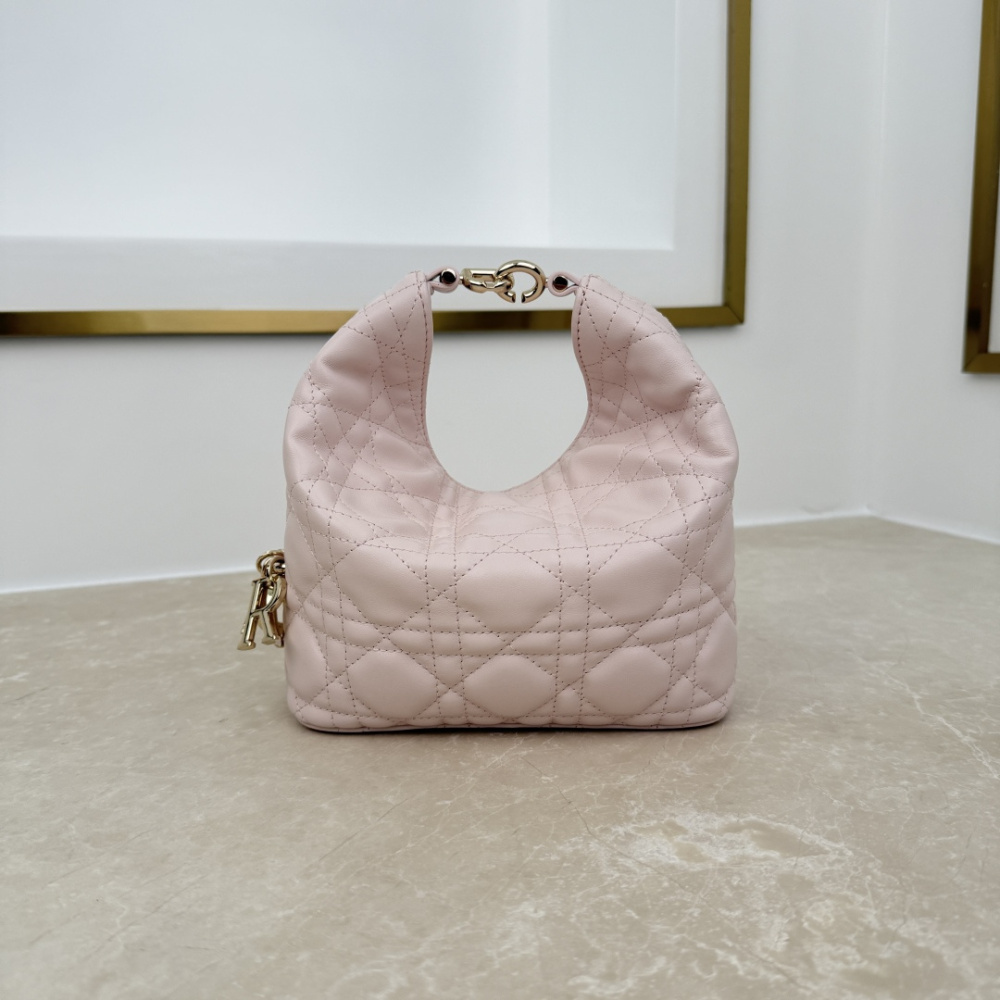 Dior Mini Toujours Hobo Bag, Cannage Quilted Lambskin Women Handbag with Detachable Chain Strap