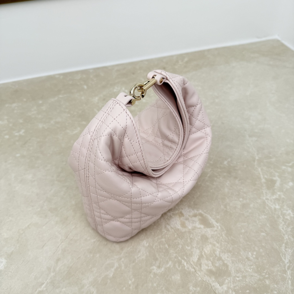 Dior Mini Toujours Hobo Bag, Cannage Quilted Lambskin Women Handbag with Detachable Chain Strap