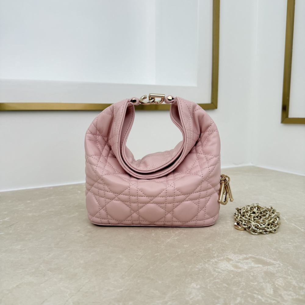 Dior Mini Toujours Hobo Bag, Cannage Quilted Lambskin Women Handbag with Detachable Chain Strap