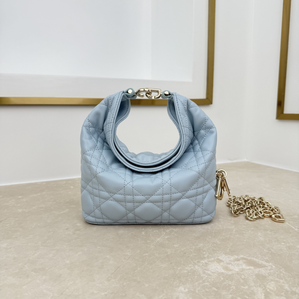Dior Mini Toujours Hobo Bag, Cannage Quilted Lambskin Women Handbag with Detachable Chain Strap