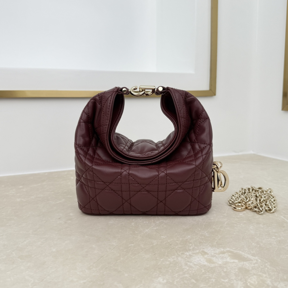 Dior Mini Toujours Hobo Bag, Cannage Quilted Lambskin Women Handbag with Detachable Chain Strap