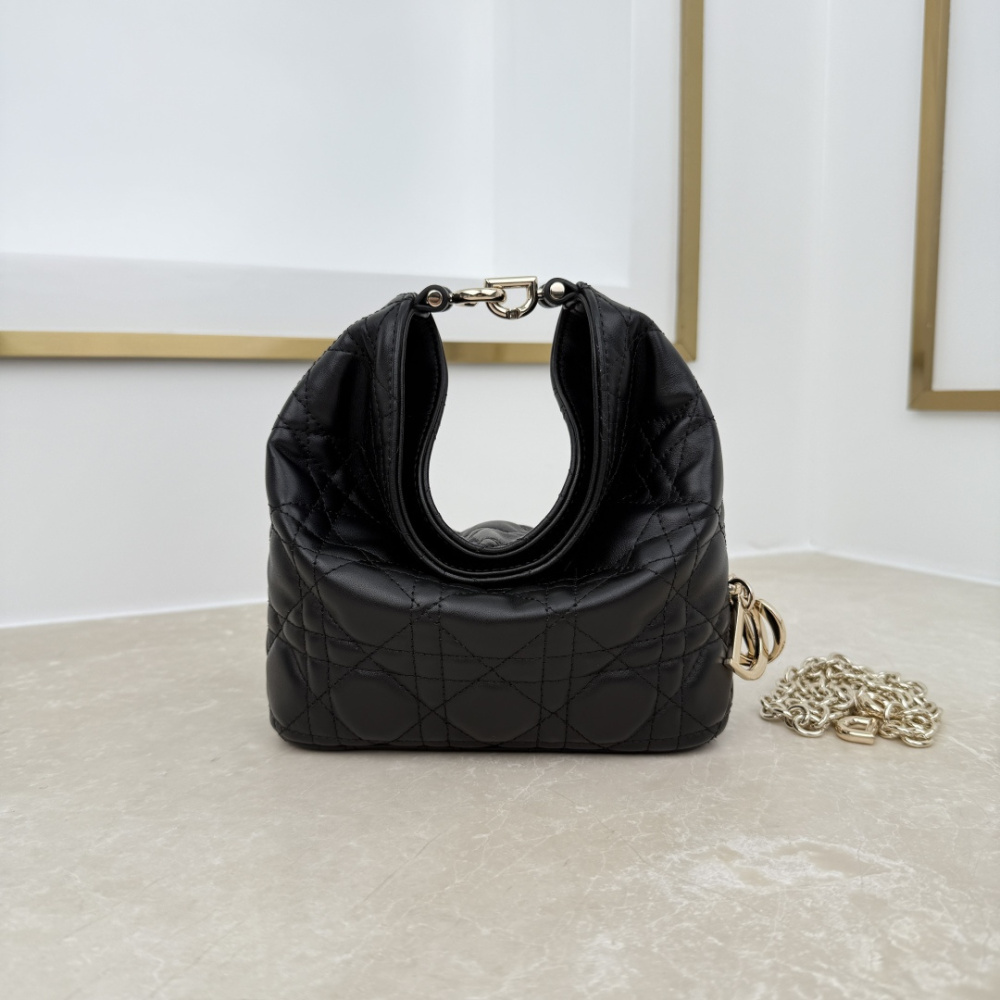 Dior Mini Toujours Hobo Bag, Cannage Quilted Lambskin Women Handbag with Detachable Chain Strap