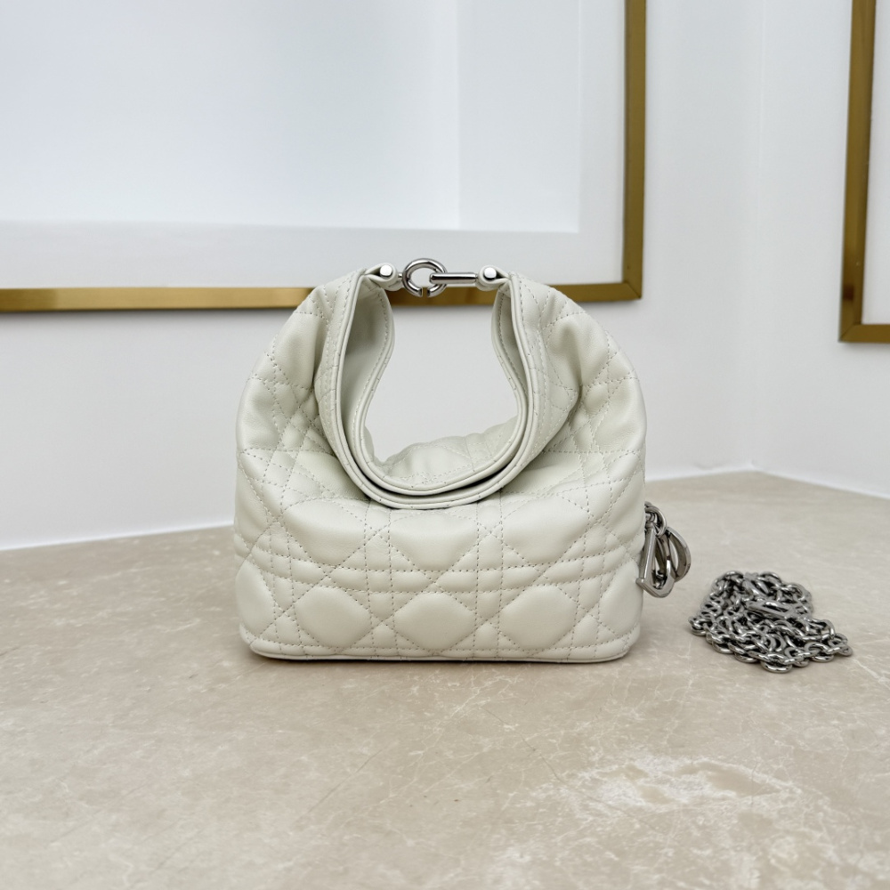 Dior Mini Toujours Hobo Bag, Cannage Quilted Lambskin Women Handbag with Detachable Chain Strap