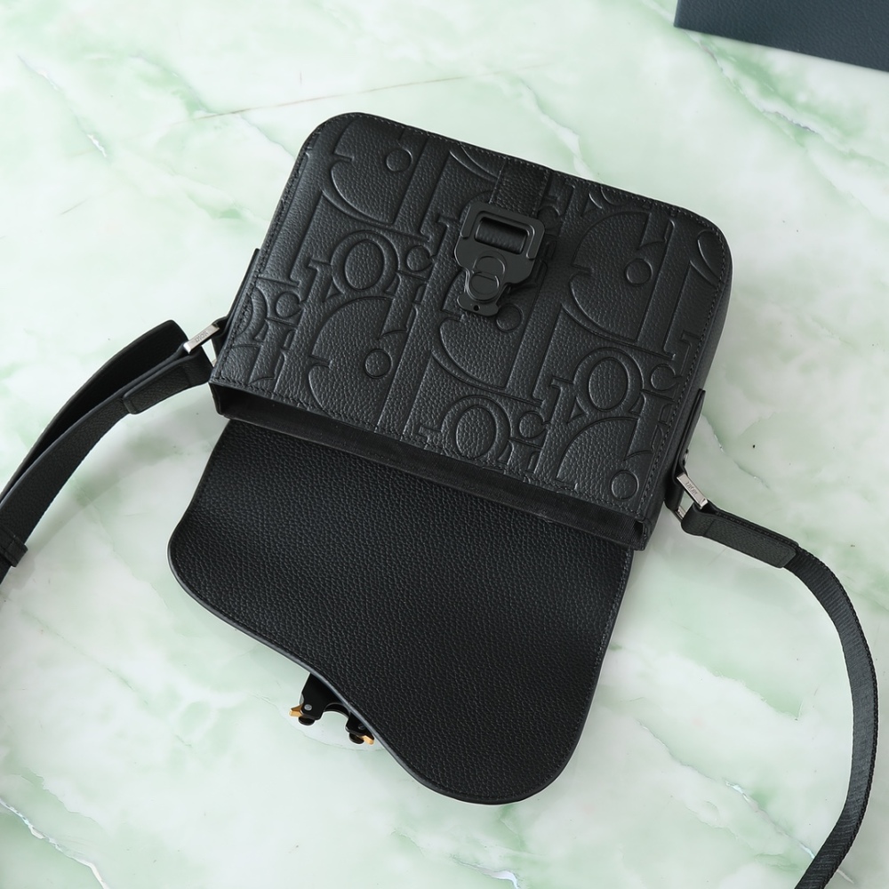 Dior Jett Style Messenger Bag with Flap, Embossed Grained Calfskin Leather Men's Crossbody Shoulder Bag