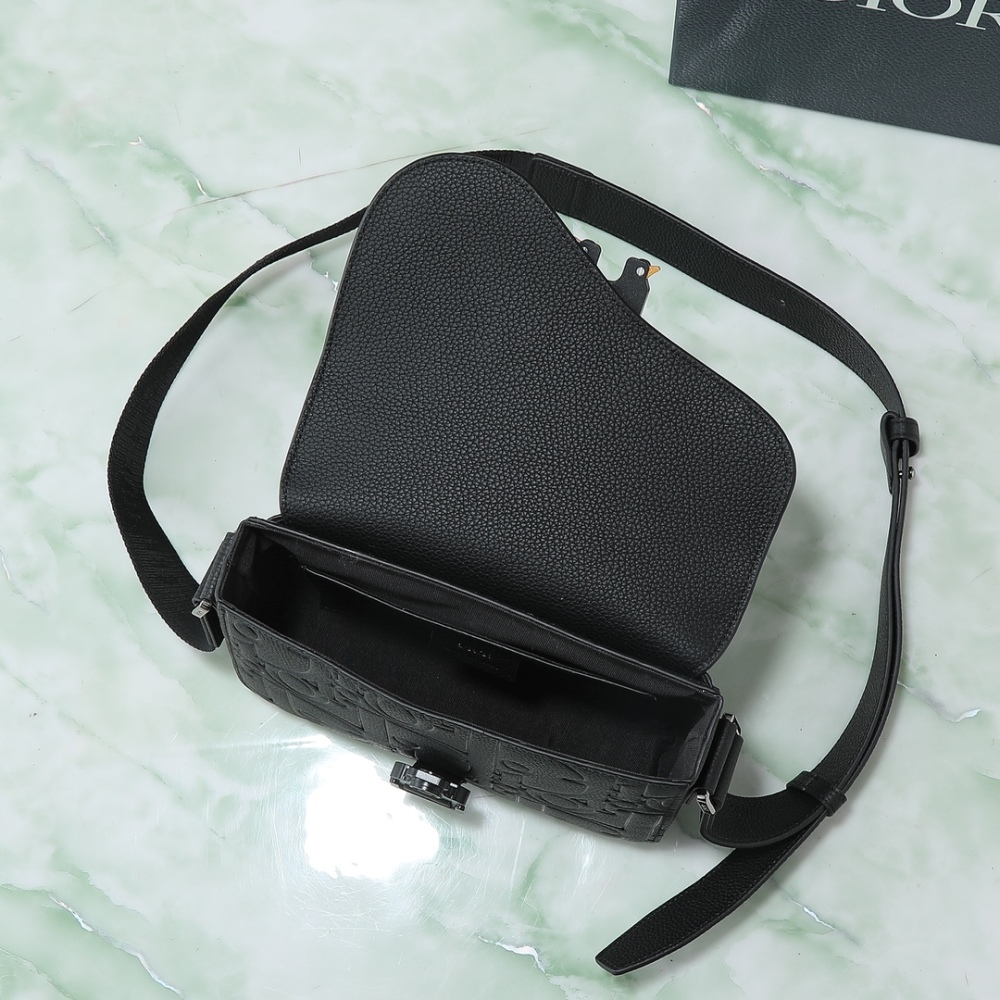 Dior Jett Style Messenger Bag with Flap, Embossed Grained Calfskin Leather Men's Crossbody Shoulder Bag