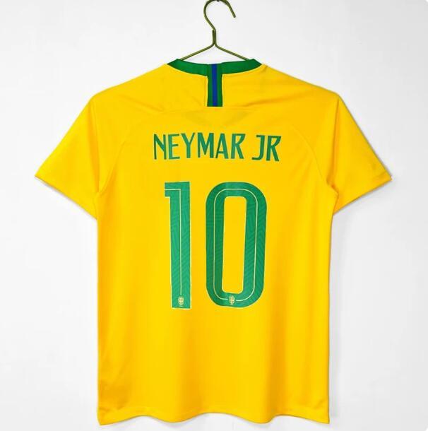 2018 Brazil Home Jersey - Yellow No. 10 Neymar, No. 20 Firmino - High-end Fabric Short-Sleeve Jersey with Printed Numbers