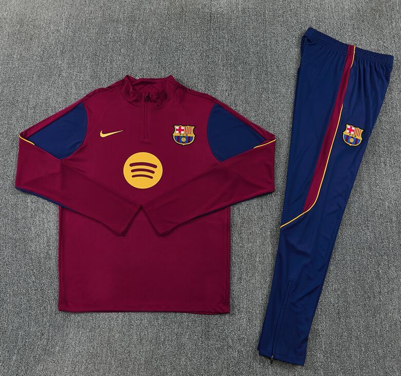 2627 Barcelona Red Half-Length Long-Sleeve Football Training Suit Set Men's Barça Custom Jersey Sports