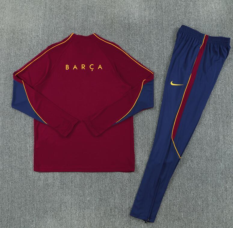 2627 Barcelona Red Half-Length Long-Sleeve Football Training Suit Set Men's Barça Custom Jersey Sports