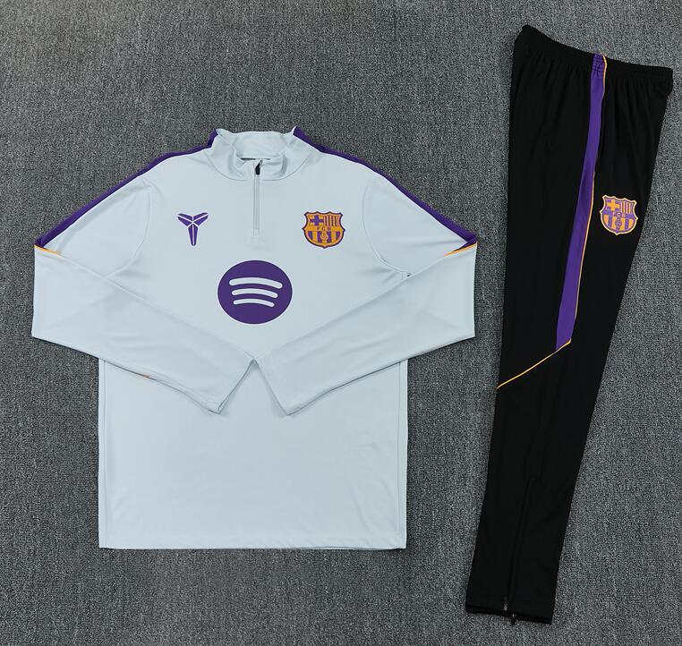 2627 Barcelona White Half-Length Long-Sleeve Football Training Suit Set Men's Barça Custom Jersey Sports