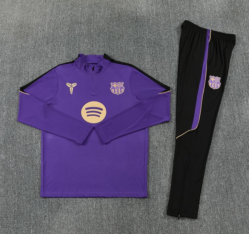 2627 Barcelona Purple Half-Length Long-Sleeve Football Training Suit Set Men's Barça Custom Jersey Sports