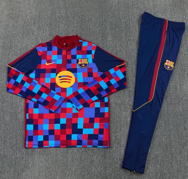 2627 Barcelona Red and Blue Half-Length Long-Sleeve Football Training Suit Set Men's Barça Custom Jersey Sports