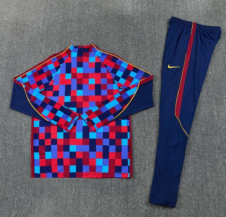 2627 Barcelona Red and Blue Half-Length Long-Sleeve Football Training Suit Set Men's Barça Custom Jersey Sports