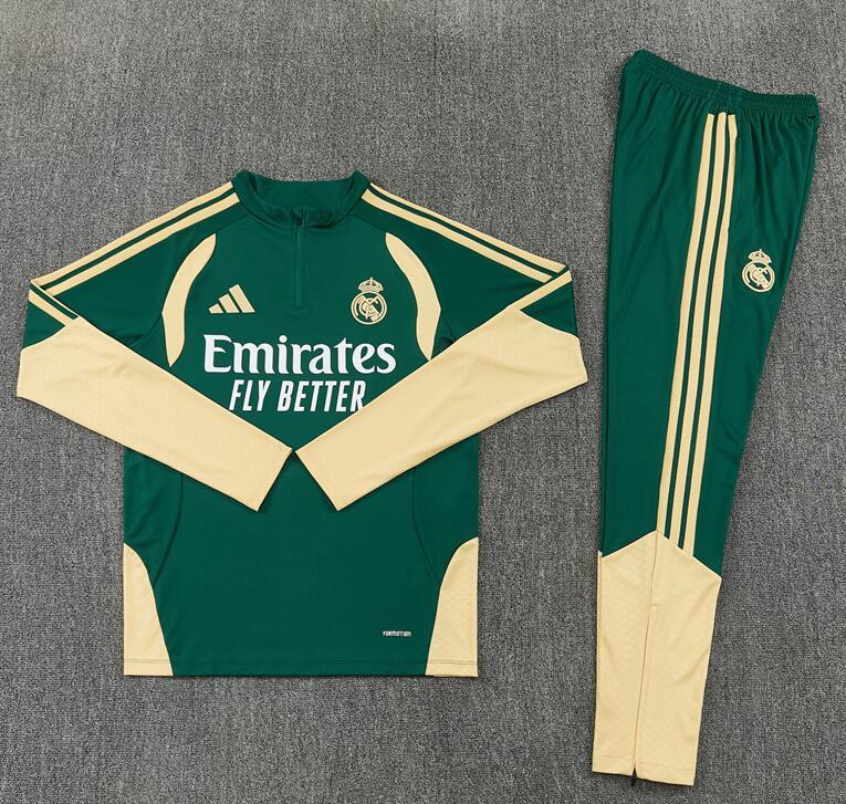 Real Madrid green long-sleeved football training jersey, men's, 2627, pre-match warm-up trousers, sports team uniform