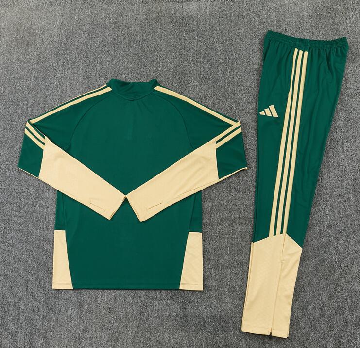 Real Madrid green long-sleeved football training jersey, men's, 2627, pre-match warm-up trousers, sports team uniform