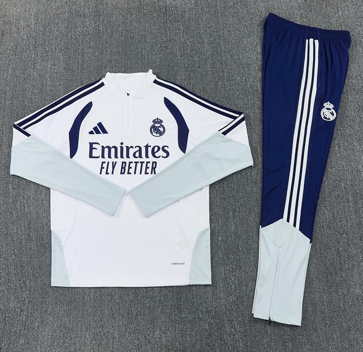 2627 Real Madrid Club White Half-Drawstring Long-Sleeve Cristiano Ronaldo Football Training Suit Set Children's and Adult Customized Jersey Sports