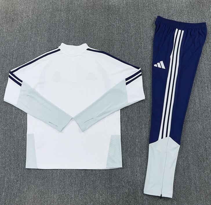 2627 Real Madrid Club White Half-Drawstring Long-Sleeve Cristiano Ronaldo Football Training Suit Set Children's and Adult Customized Jersey Sports