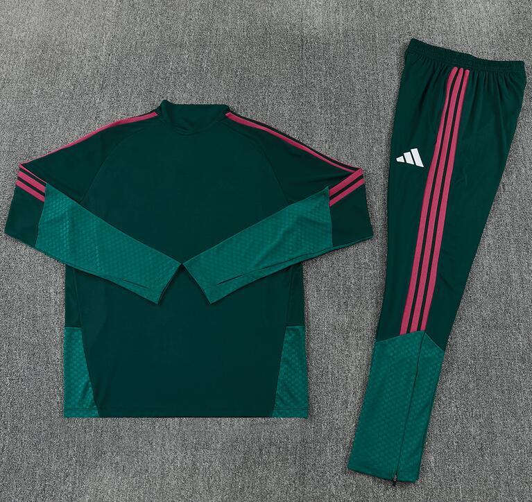 22627 Real Madrid Club Soccer Training Kit (Dark Green & Rose Pink, Half-Zip Long Sleeve, Cristiano Ronaldo Style) – Customizable Jerseys for Kids & Adults