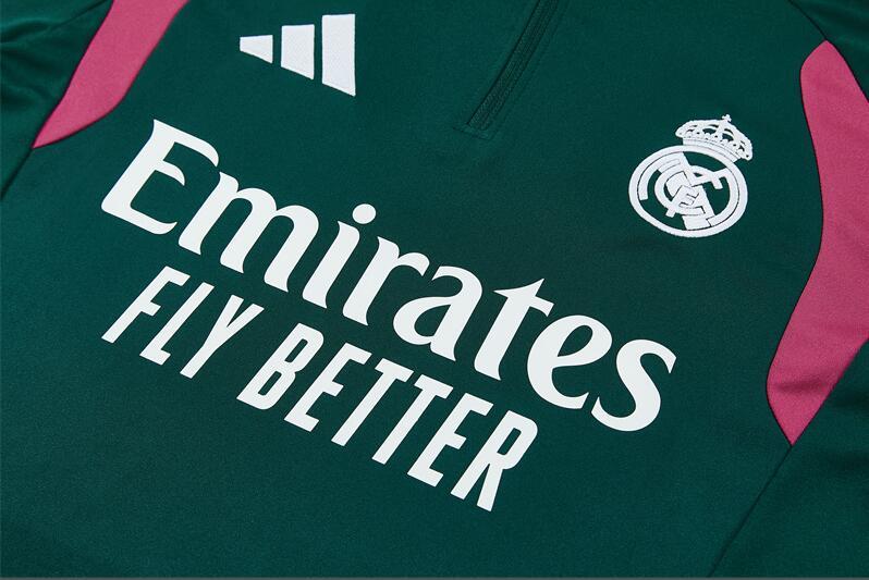 22627 Real Madrid Club Soccer Training Kit (Dark Green & Rose Pink, Half-Zip Long Sleeve, Cristiano Ronaldo Style) – Customizable Jerseys for Kids & Adults