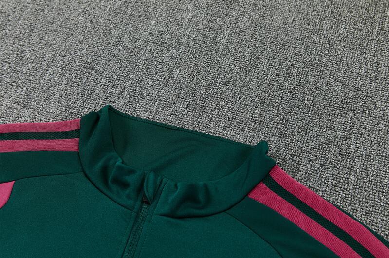 22627 Real Madrid Club Soccer Training Kit (Dark Green & Rose Pink, Half-Zip Long Sleeve, Cristiano Ronaldo Style) – Customizable Jerseys for Kids & Adults