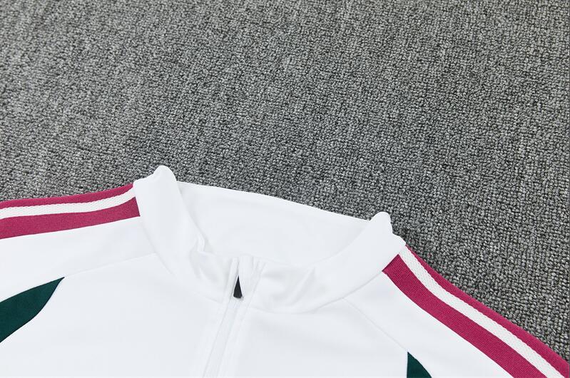 2627 Real Madrid Club White & Green Long-Sleeve (Half-Zip) Soccer Training Kit – Customizable for Kids & Adults