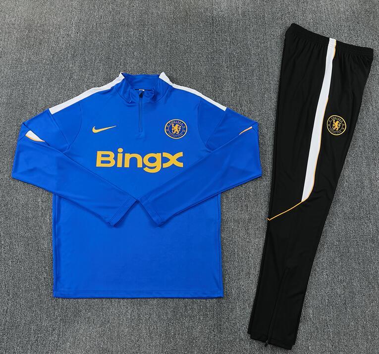 2627 Chelsea Blue Half-Length Adult Long-Sleeve Soccer Training Suit Set, Children's Custom Printed Jersey