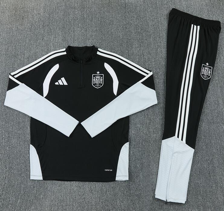 26-27 Spain World Cup Black Half-Length Adult Long-Sleeve Soccer Training Suit Set, Children's Printed Custom Jersey