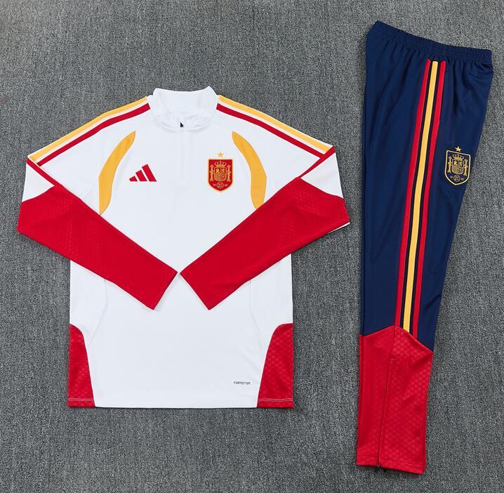 2627 Spain White World Cup Half-Length Adult Long-Sleeve Soccer Training Suit Set for Children with Printed Custom Jersey