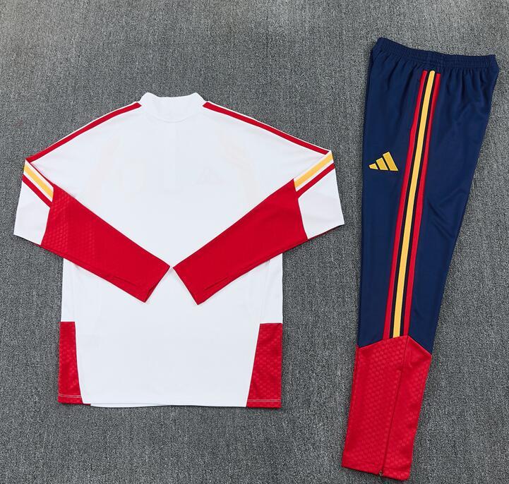 2627 Spain White World Cup Half-Length Adult Long-Sleeve Soccer Training Suit Set for Children with Printed Custom Jersey