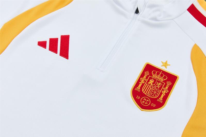 2627 Spain White World Cup Half-Length Adult Long-Sleeve Soccer Training Suit Set for Children with Printed Custom Jersey
