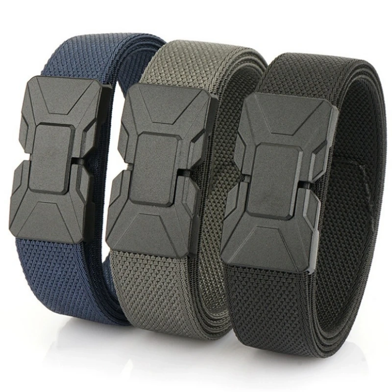 3.5cm Magnetic Buckle Elastic Tactical Belt Outdoor Hunting Mountaineering Multi functional Nylon Canvas Woven Pants Belt