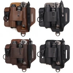 Tactical Multi Tool Belt Leather Bag Portable Tool Storage Bag Holster Key Holder Outdoor Camping Hunting Waist Leather Pocket