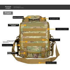 Outdoor hunting tactical backpack, men's travel large-capacity canvas backpack, hiking and camping camouflage backpack
