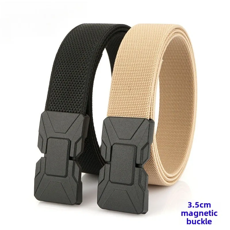 3.5cm Magnetic Buckle Elastic Tactical Belt Outdoor Hunting Mountaineering Multi functional Nylon Canvas Woven Pants Belt