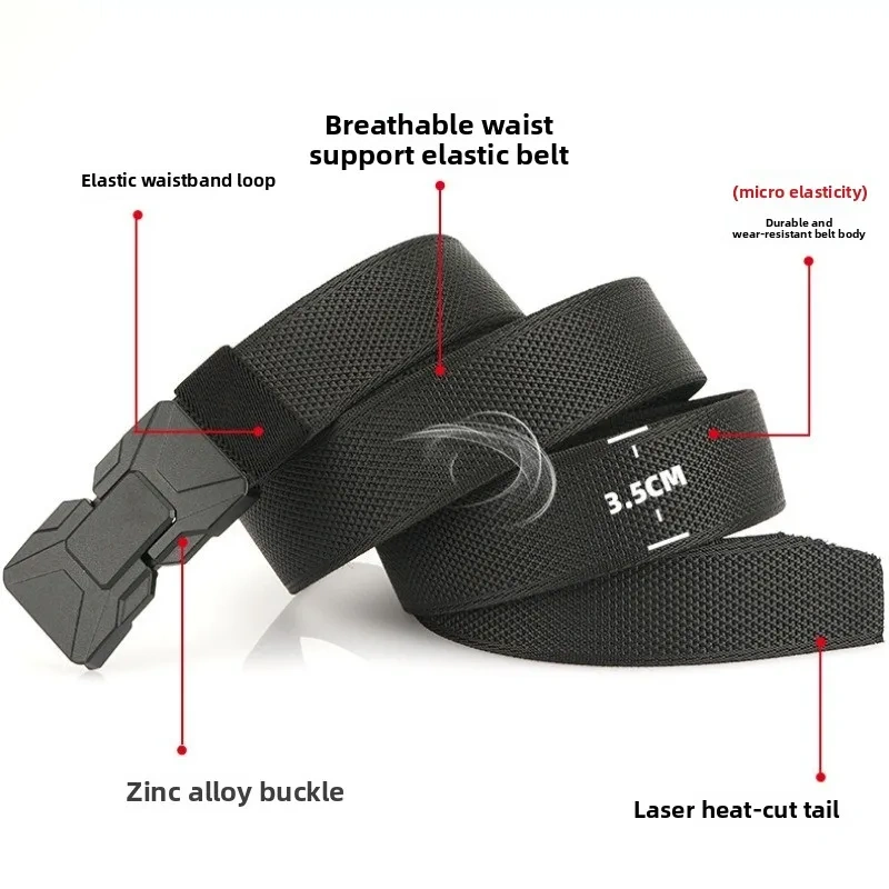 3.5cm Magnetic Buckle Elastic Tactical Belt Outdoor Hunting Mountaineering Multi functional Nylon Canvas Woven Pants Belt