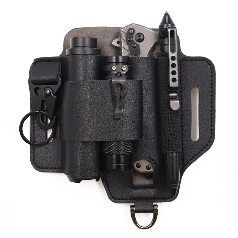 Tactical Multi Tool Belt Leather Bag Portable Tool Storage Bag Holster Key Holder Outdoor Camping Hunting Waist Leather Pocket