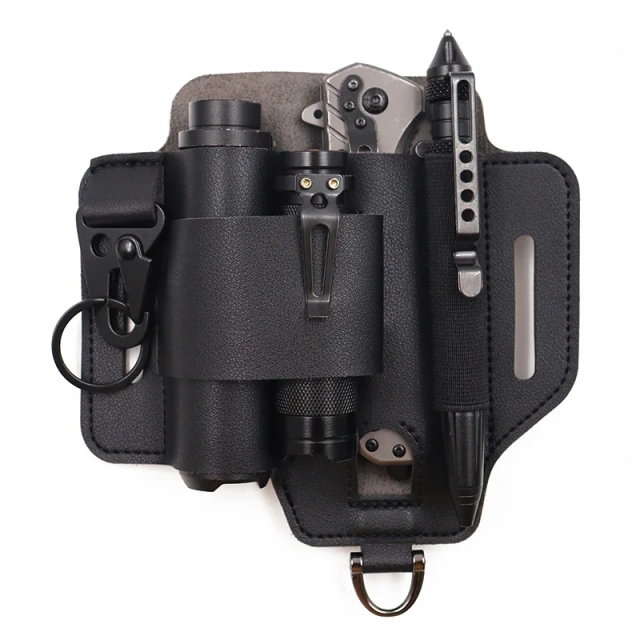 Tactical Multi Tool Belt Leather Bag Portable Tool Storage Bag Holster Key Holder Outdoor Camping Hunting Waist Leather Pocket