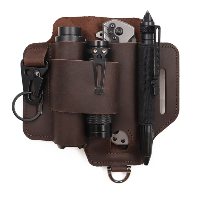 Tactical Multi Tool Belt Leather Bag Portable Tool Storage Bag Holster Key Holder Outdoor Camping Hunting Waist Leather Pocket