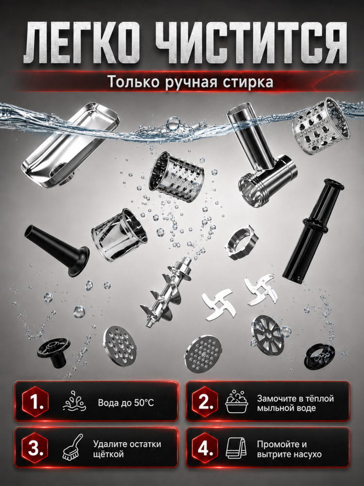 Мощная электрическая мясорубка Jindodo 3500 Вт, функция реверса, комплект насадок для мяса, овощей и приготовления сосисок