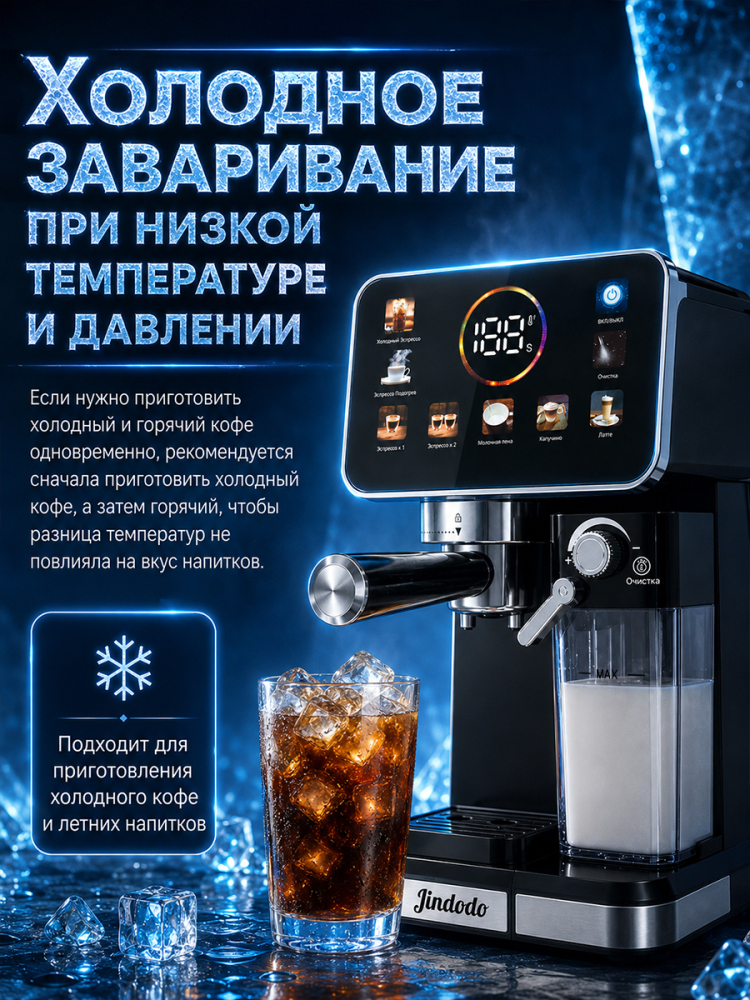 Автоматическая эспрессо-кофемашина, мощность 1800 Вт, давление 20 бар. Автоматический капучинатор, сенсорный дисплей, точная экстракция при температуре 92 °C. Подходит для дома и офиса.